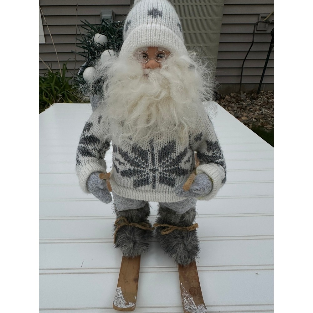 Rustic Woodland Santa Claus Figure Fur Christmas Decor Ski Lodge 18 inches